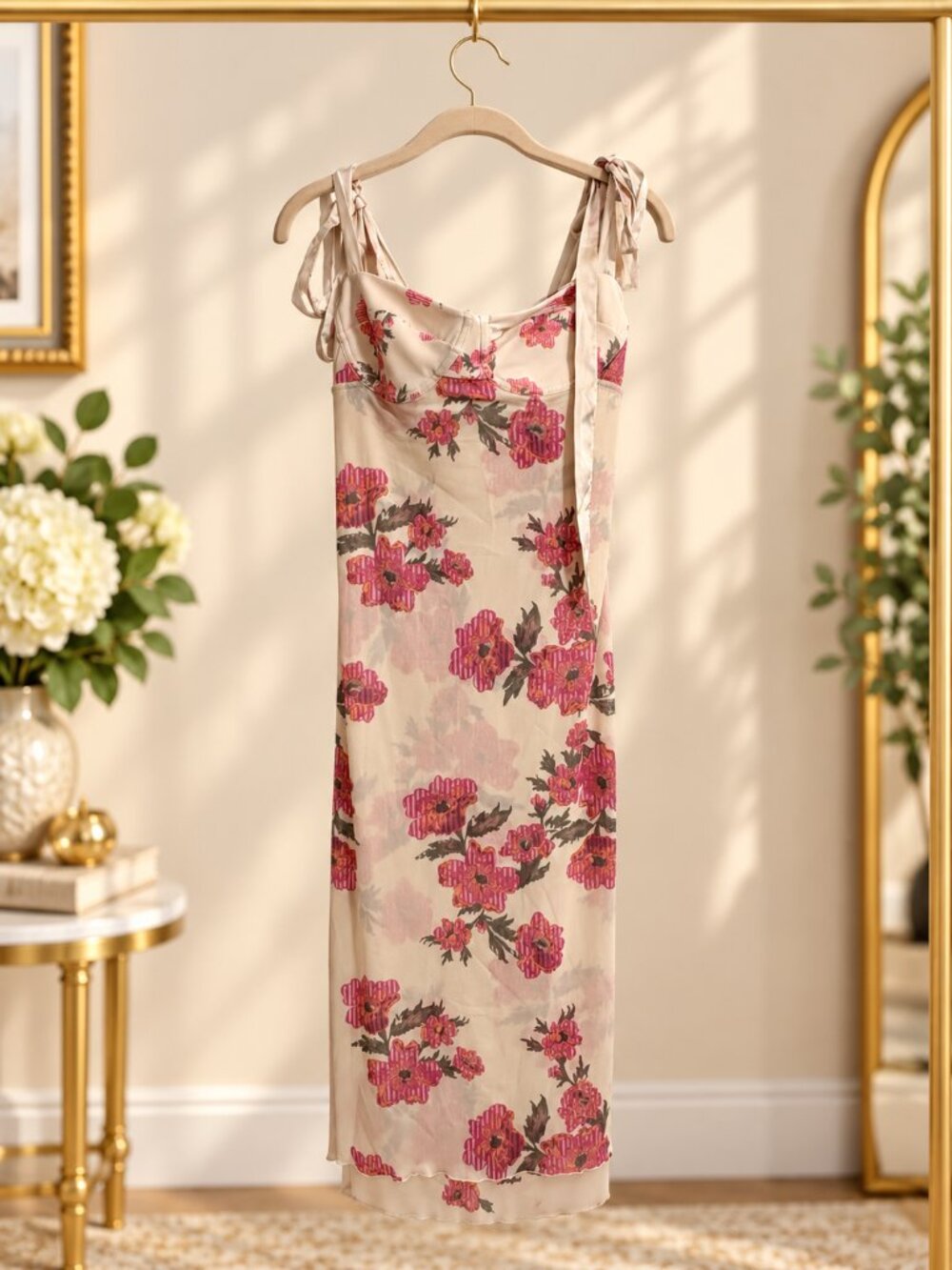 Free People Printed Got Glam Slip Dress Tea Combo Floral Midi M NWT